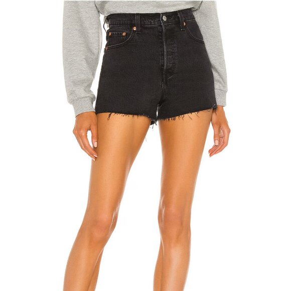 LEVI'S High Waisted "Ribcage" Denim Shorts, Black, Size 25 - Picture 7 of 9